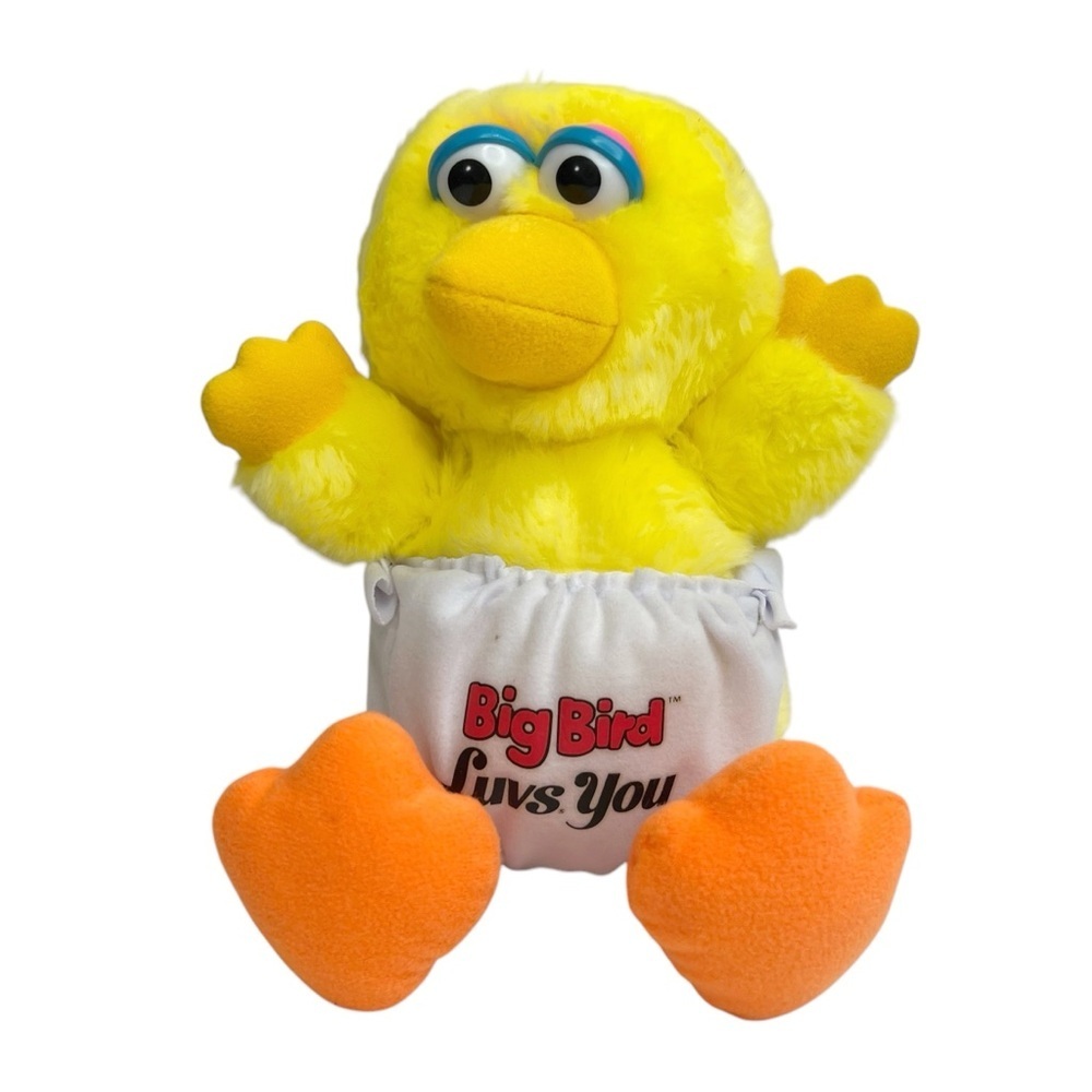 Vintage Hasbro Softies Baby Big Bird Stuffed Animal In Diaper